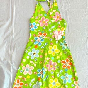 Rare Editions Multicolor Floral Kids Dress with Pink Accent